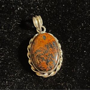 Vintage sterling silver mahogany obsidian oval pendant